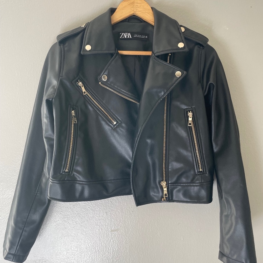 Zara Cropped Vegan Leather Jacket